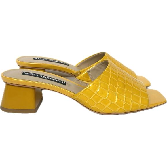 NEW KARL LAGERFELD Macaria Croc Embossed Leather Block Heeled Sandals SZ 6 Retro - Picture 2 of 9